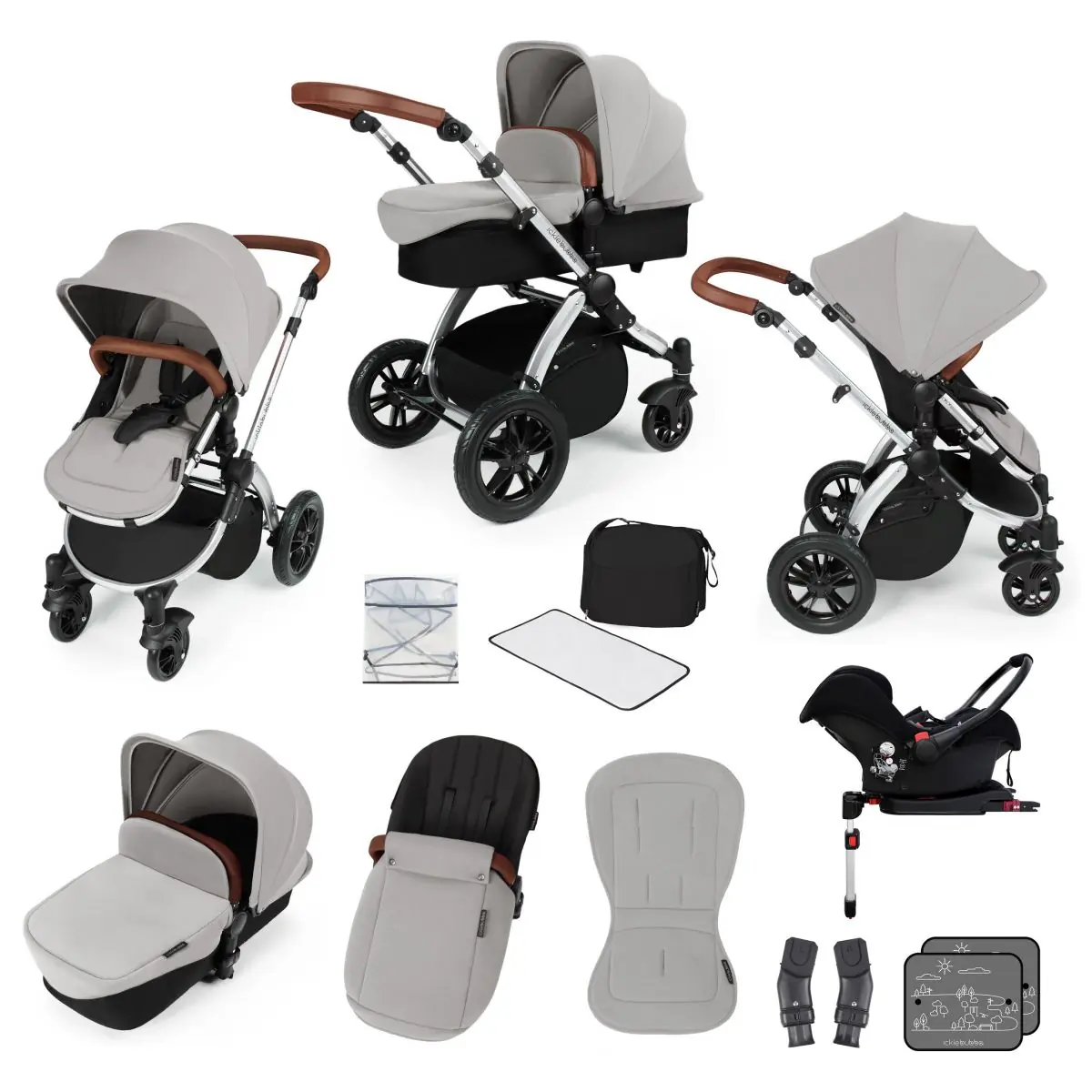 Ickle Bubba Stomp V3 Silver Frame Travel System With Galaxy Carseat & Isofix Base