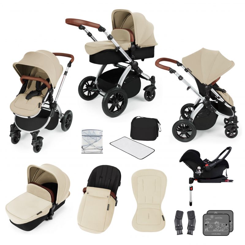 Ickle Bubba Stomp V3 Silver Frame Travel System With Galaxy Carseat & Isofix Base-Sand
