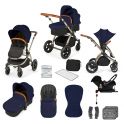 Ickle Bubba Stomp V3 Champagne Frame Travel System With Galaxy Carseat & Isofix Base-Navy