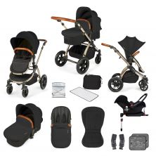 Ickle Bubba Stomp V3 Champagne Frame Travel System With Galaxy Carseat & Isofix Base-Black