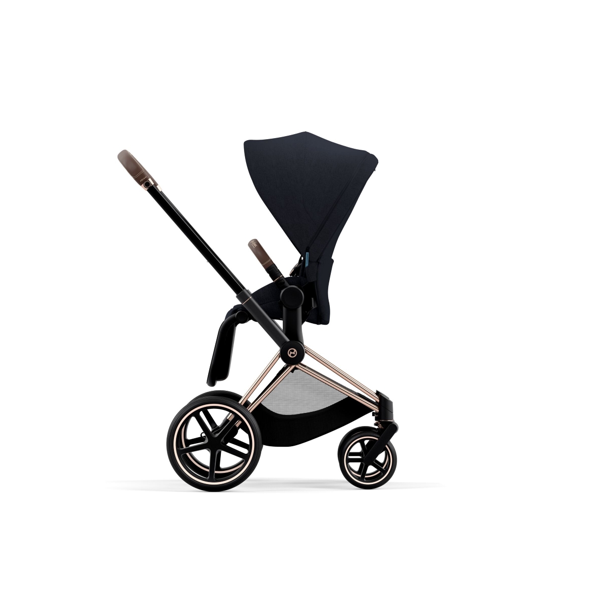 Cybex Priam Rose Gold Pushchair with Lux Carry CotMidnight Blue Plus