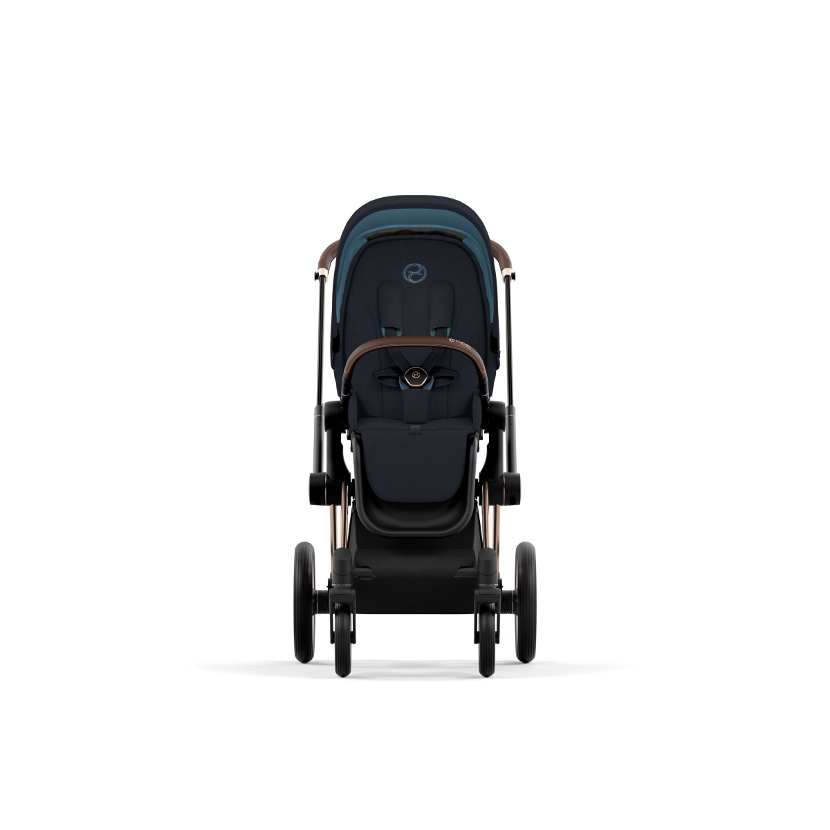 Cybex Priam Rose Gold Pushchair with Lux Carry CotMidnight Blue Plus