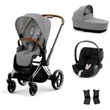 Cybex Priam Chrome Pushchair with Lux Carry Cot & Cloud Z Car Seat - Manhattan Grey Plus/Brown