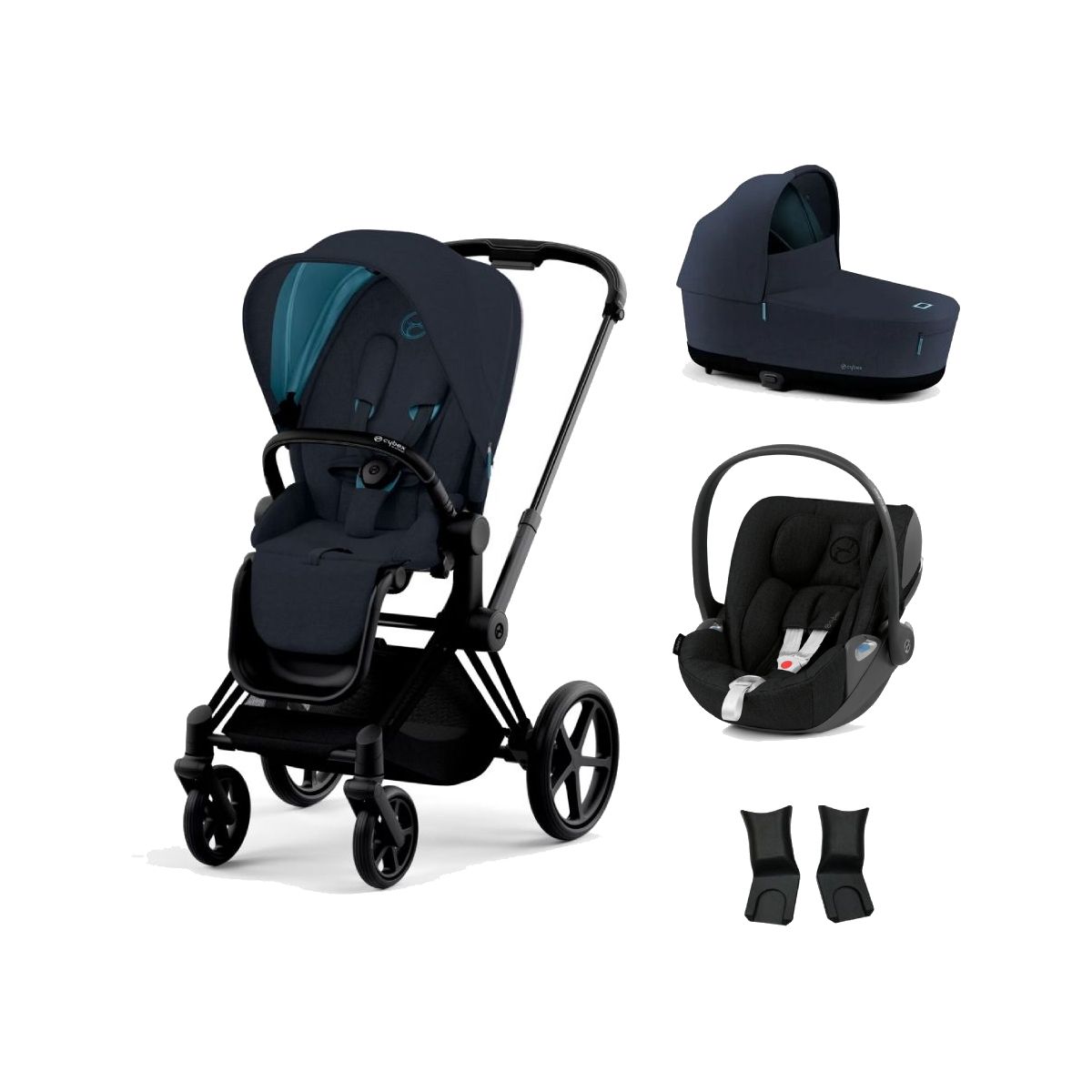 Cybex Priam Black Pushchair with Lux Carry Cot & Cloud Z Car Seat