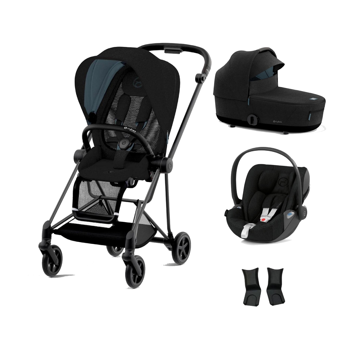 Cybex Mios Black Pushchair with Lux Carry Cot & Cloud Z Car Seat