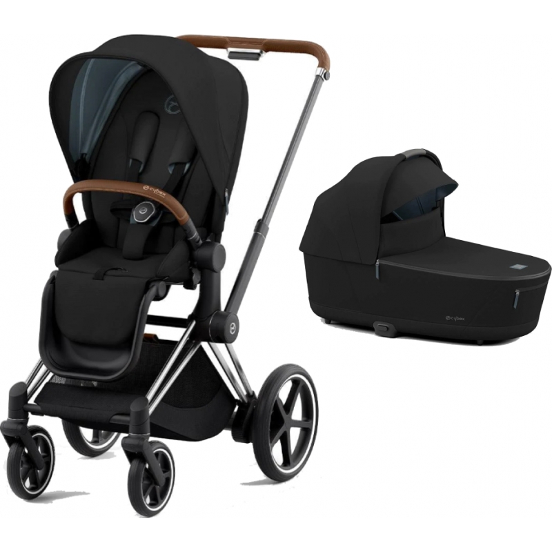 Cybex ePriam Chrome Pushchair with Lux Carry CotDeep Black/Brown