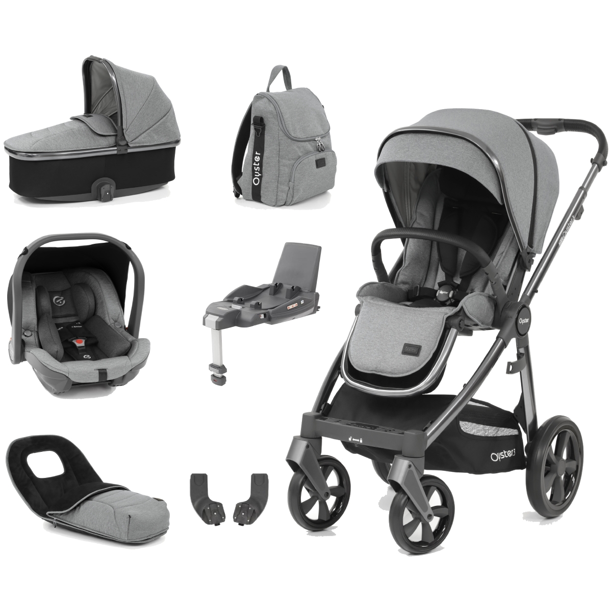 BabyStyle Oyster 3 City Grey Finish 7 Piece Luxury Capsule Travel System