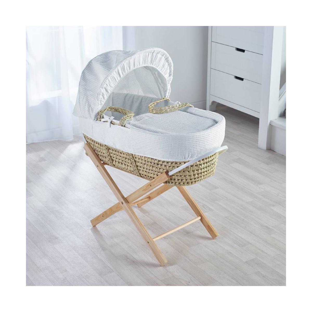 Kinder Valley Waffle Palm Moses BasketWhite