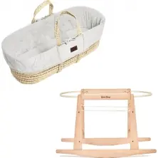 The Little Green Sheep Natural Quilted Moses Basket & Rocking Stand Bundle-Dove Rice