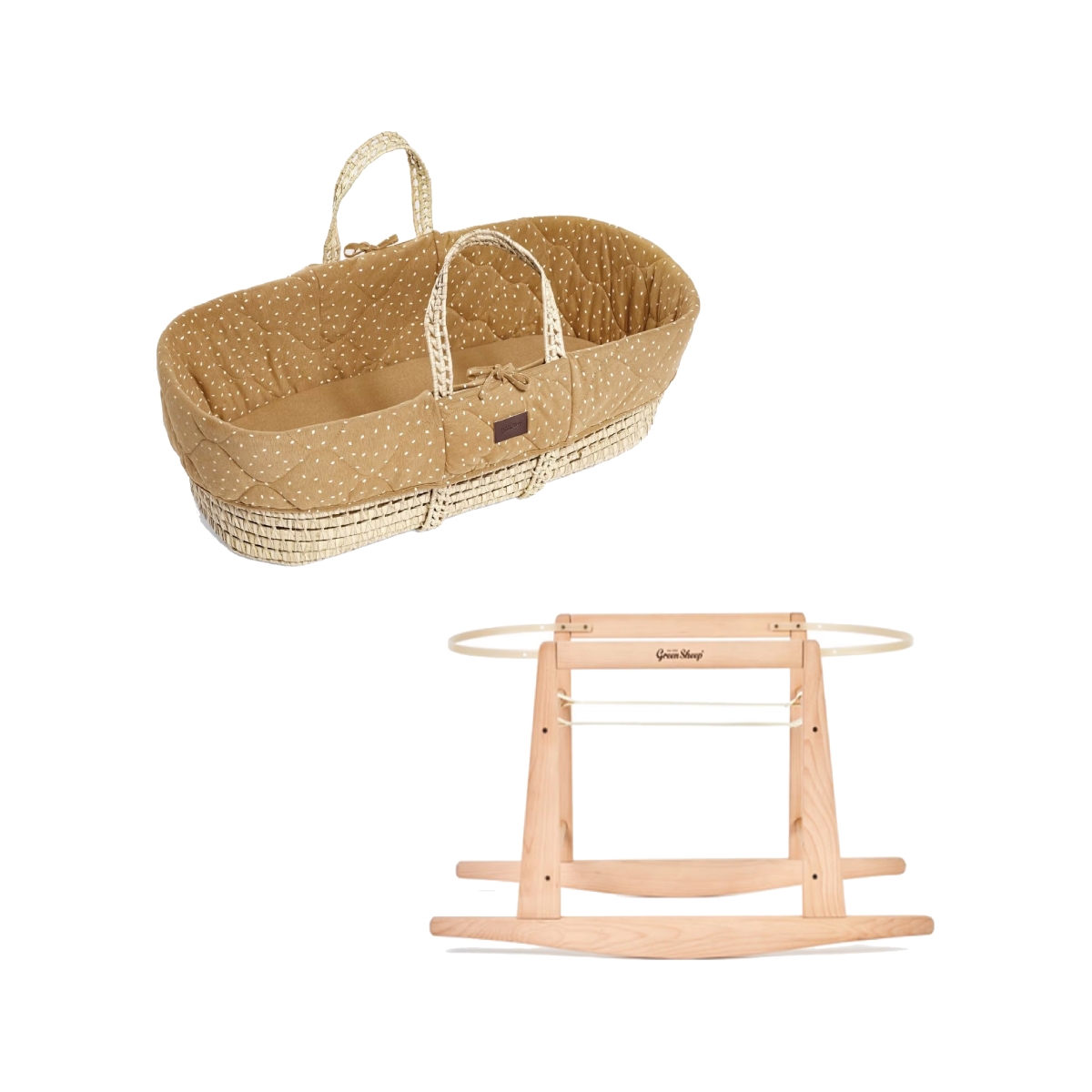 The Little Green Sheep Natural Quilted Moses Basket & Rocking Stand Bundle