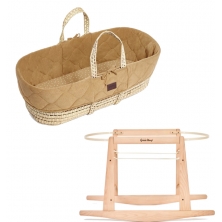 The Little Green Sheep Natural Quilted Moses Basket & Rocking Stand Bundle-Honey
