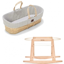 The Little Green Sheep Organic Knitted Moses Basket & Rocking Stand Bundle-Dove