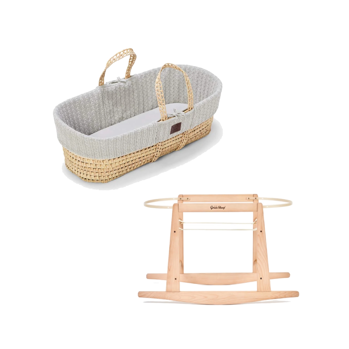 The Little Green Sheep Organic Knitted Moses Basket & Rocking Stand Bundle