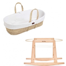 The Little Green Sheep Organic Knitted Moses Basket & Rocking Stand Bundle-White