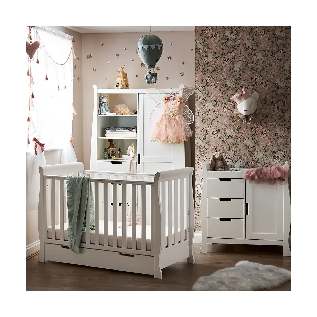 Image of Obaby Stamford Mini Sleigh 3 Piece Furniture Roomset - White