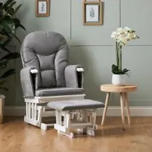 Obaby Reclining Glider Chair And Stool - White With Grey Cushion