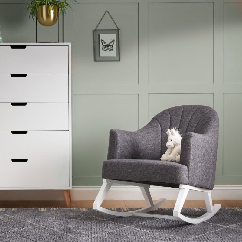 Obaby Round Back Rocking Chair-White with Grey Cushion *