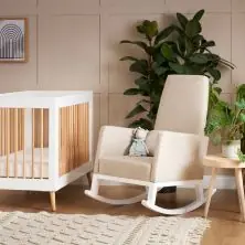 Obaby High Back Rocking Chair-White with Oatmeal Cushions