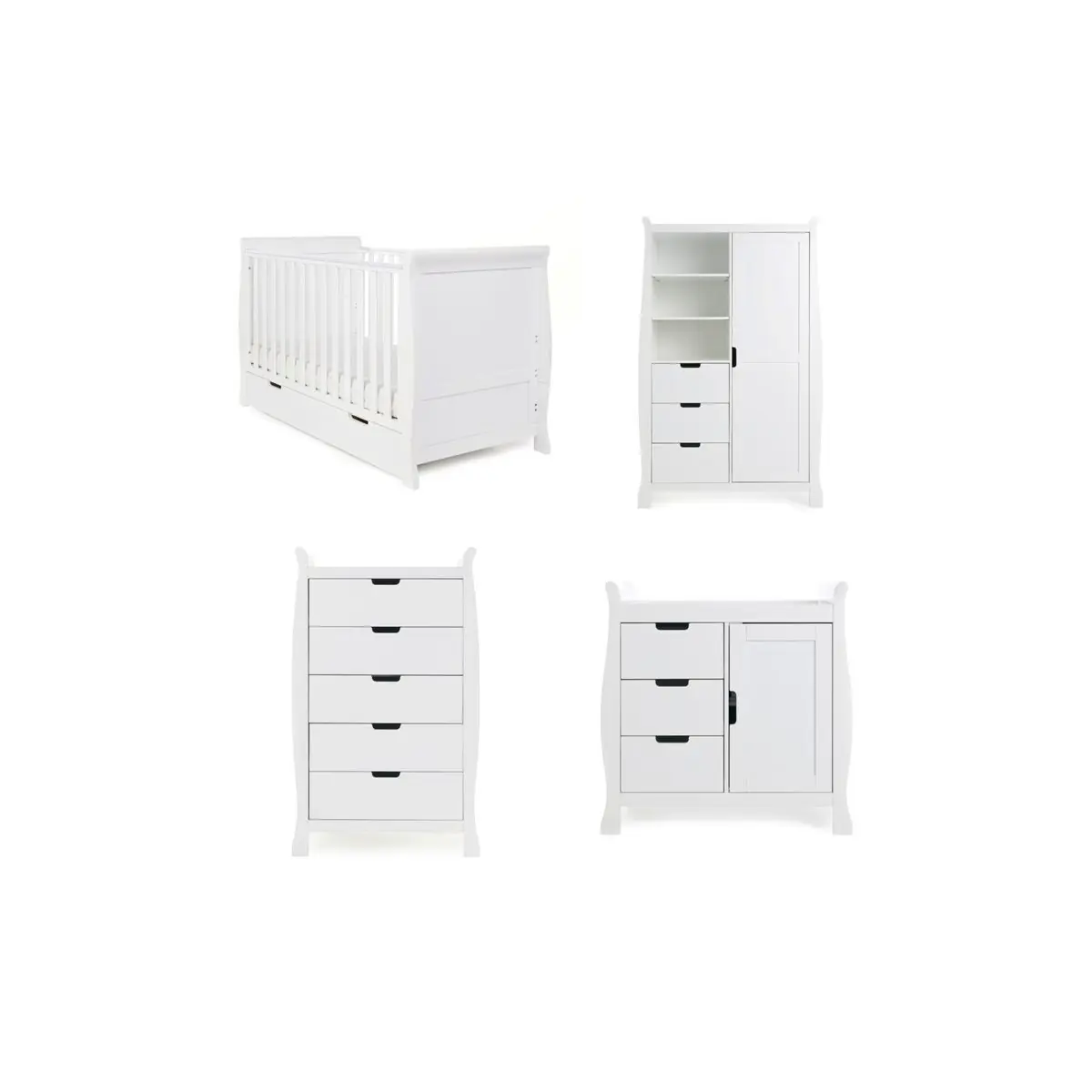 Image of Obaby Stamford Classic Sleigh 4 Piece Furniture Roomset - White