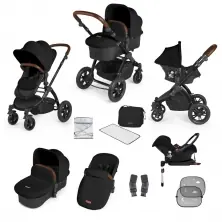 Ickle Bubba Stomp V3 Black Frame Travel System with Galaxy Car Seat & Isofix Base - Black