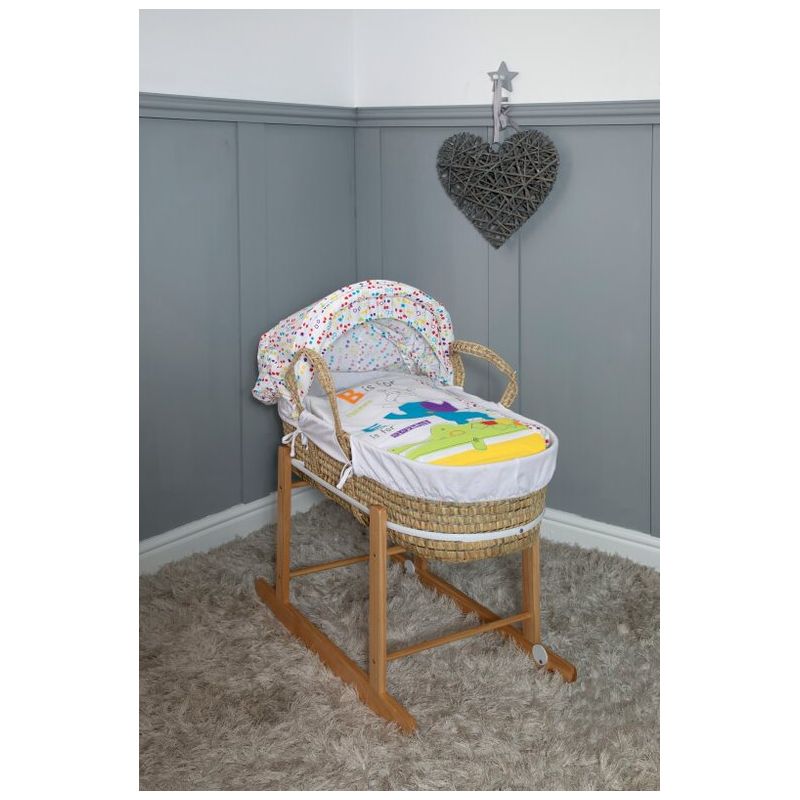 Cuddles Collection Safari Palm Moses Basket with Rocking StandWhite