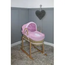 Cuddles Collection Bear Palm Moses Basket with Rocking Stand-Pink