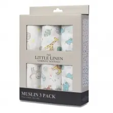 Little Linen Pack of 3 Muslin Prints-Safari Bear
