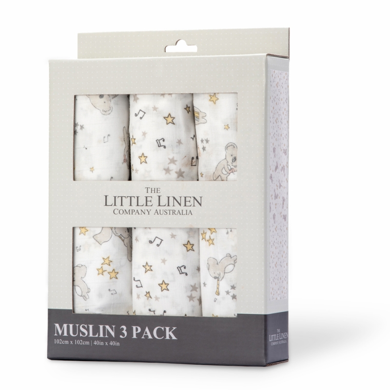 Little Linen 3 Pack Muslin Prints-Cheeky Koala