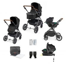 Ickle Bubba Cosmo Gunmetal Frame Travel System With Stratus i-Size Carseat & Isofix Base-Black
