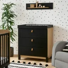 CuddleCo Rafi 3 Drawer Dresser & Changer-Oak/Black
