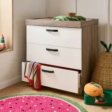 CuddleCo Enzo 3 Drawer Dresser & Changer-Truffle Oak/White