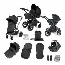 Ickle Bubba Stomp Luxe Black Frame Travel System With Stratus i-Size Carseat-Midnight/Black