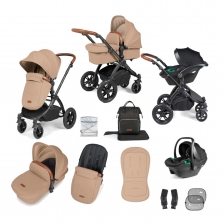 Ickle Bubba Stomp Luxe Black Frame Travel System With Stratus i-Size Carseat-Dessert/Tan