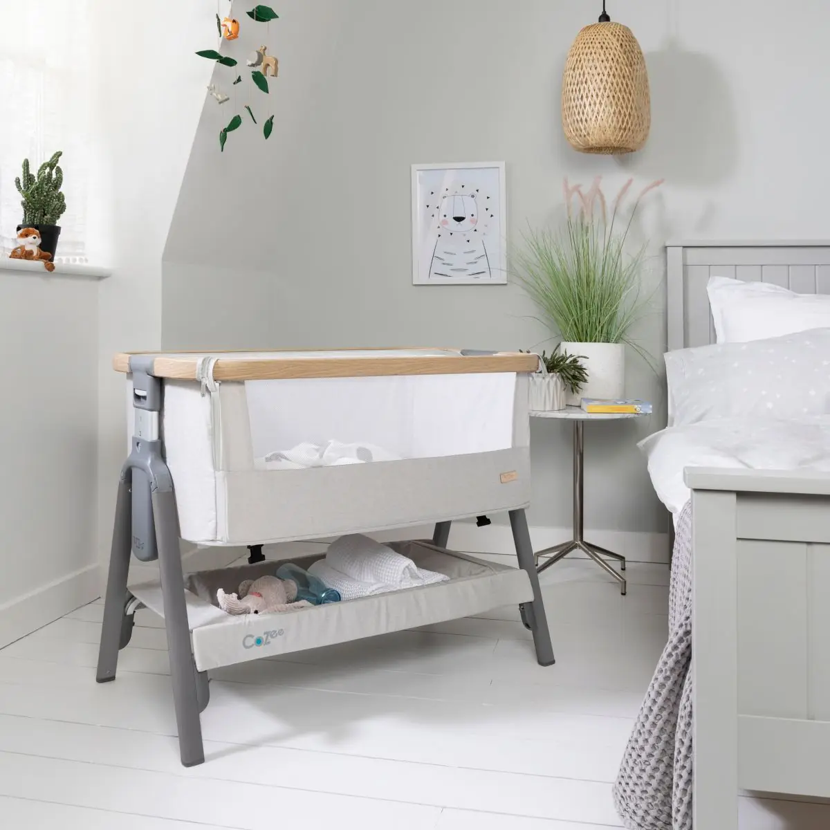 Image of Tutti Bambini CoZee LITE Bedside Crib-Oak/Silver (Exclusive to Kiddies Kingdom)