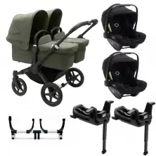Bugaboo Donkey 5 Twin (Turtle Air) Travel System Bundle-Black/Forest Green