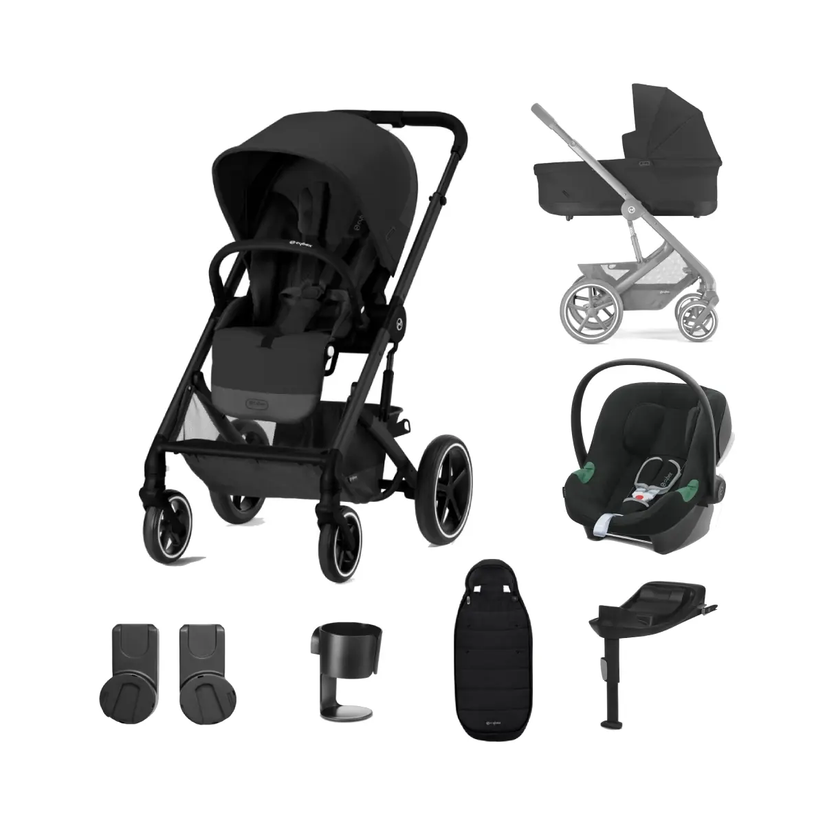 Cybex BALIOS S LUX - 2in1 pushchair with carrycot, Moon Black, Black frame  Moon Black, Prams