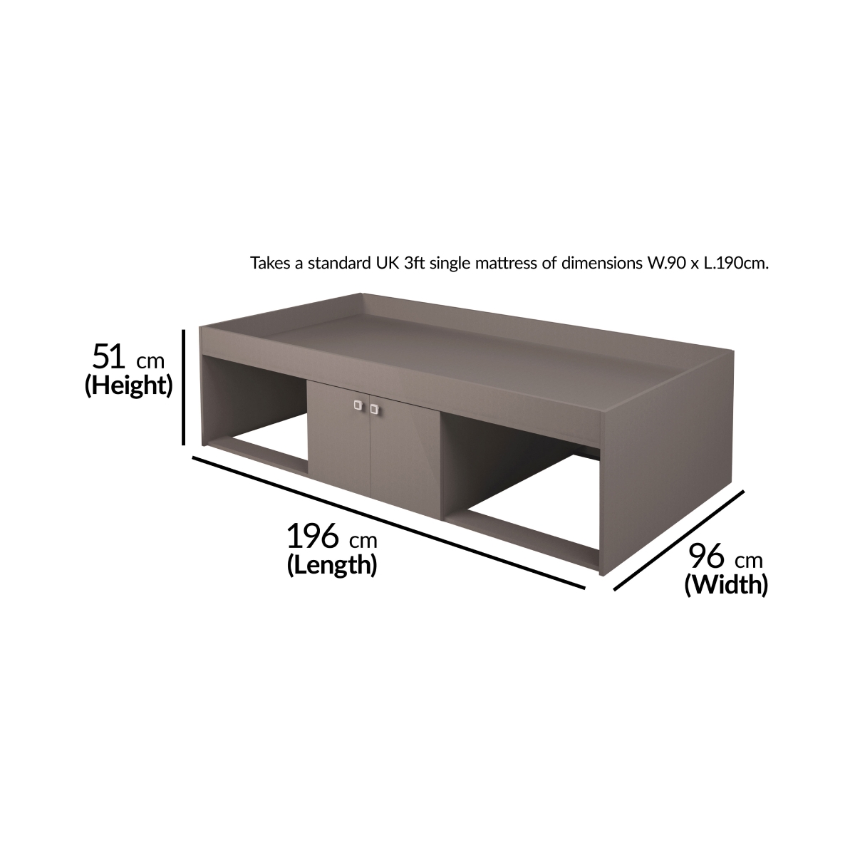 Kidsaw Low Single 3ft Cabin Bed Grey K0001G 