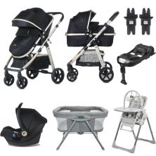 miniuno Toura Sprcial Edition Bundle-Black/Frosted Gold with Swiftfold Crib & Yumo MultiPlus Highchair!