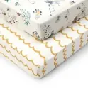 Tutti Bambini Pack of 2 Our Planet Cot Bed Fitted Sheets-White/Yellow