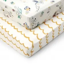 Tutti Bambini Pack of 2 Our Planet Cot Bed Fitted Sheets-White/Yellow