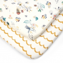 Tutti Bambini Pack of 2 Our Planet Bedside Crib Fitted Sheets-White/Blue