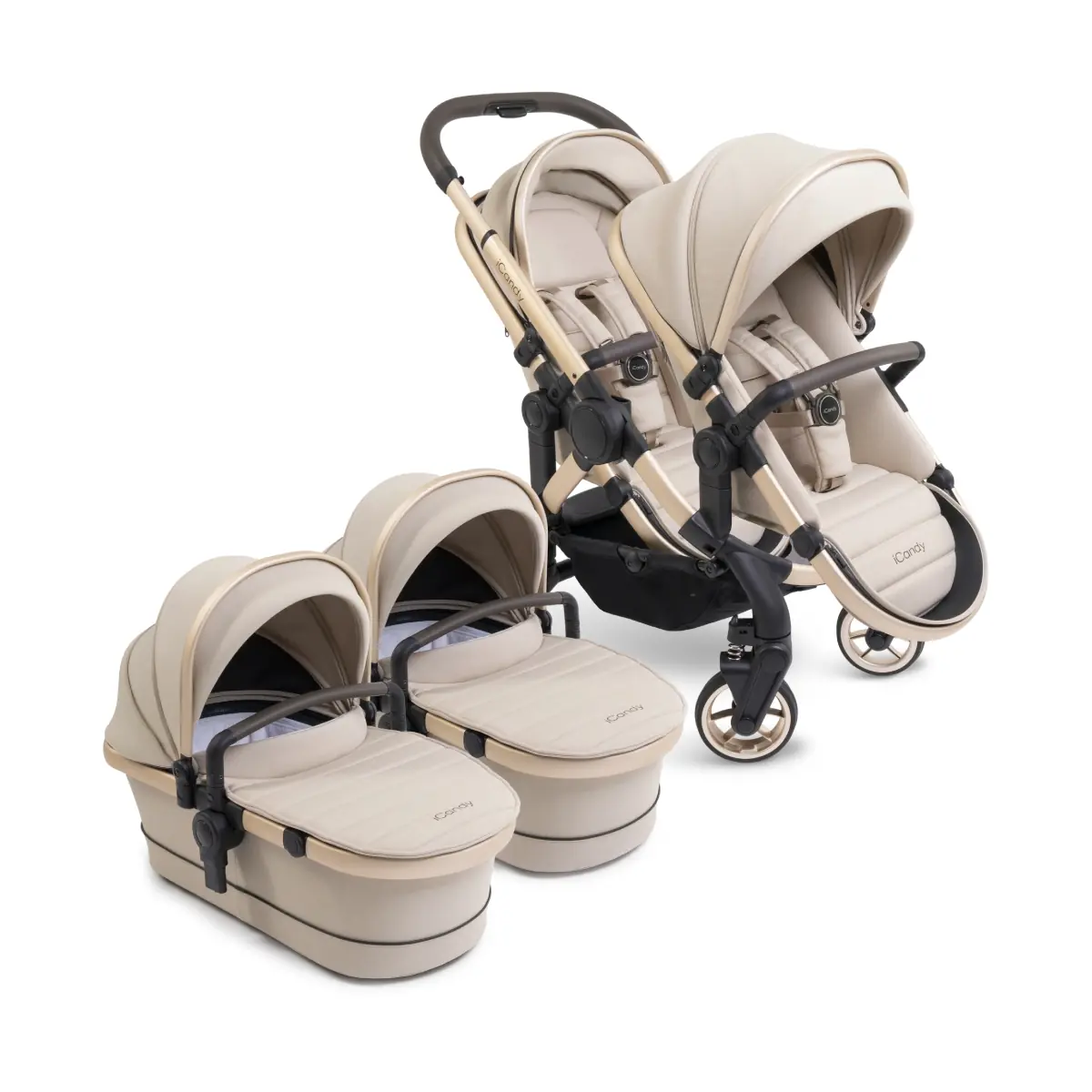 Image of iCandy Peach 7 Twin Pushchair Bundle - Biscotti