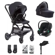 Junior Jones Aylo 7 Piece Travel System with Cybex Aton B2 Car Seat and Base One - Rich Black/Black