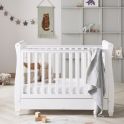 Babymore Eva Sleigh Cot Bed DROPSIDE with Drawer-White