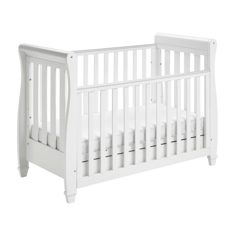 Babymore Eva Sleigh Cot Bed DROPSIDE with DrawerWhite