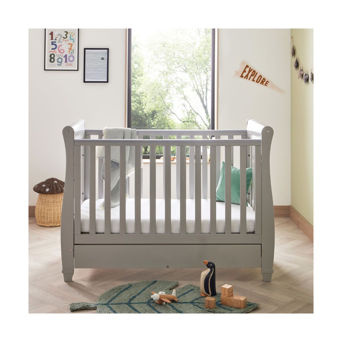 Babymore Eva Sleigh DROPSIDE Convertible Cot Bed with Drawer
