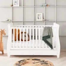 Babymore Stella Sleigh DROPSIDE Convertible Cot Bed-White
