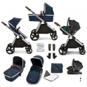 Ickle bubba Eclipse All in One I-Size Travel System with Stratus Car Seat and Isofix Base-Chrome/Midnight Blue/Tan