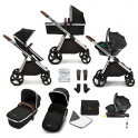 Ickle bubba Eclipse All in One I-Size Travel System with Stratus Car Seat and Isofix Base-Chrome/Jet Black/Tan