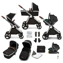 Ickle Bubba Eclipse All-in-One I-Size Travel System with Stratus Car Seat and Isofix Base - Chrome/Jet Black/Tan